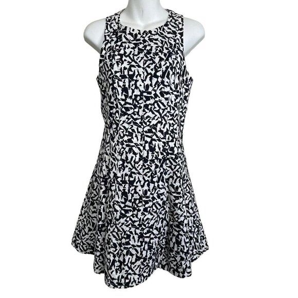 Theory White Black Sleeveless Textured Eyelet Fit Flare Shift Dress Size 0 - Picture 2 of 10